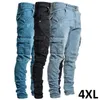 Herr jeans nya tvättade jeans för män fast färg multi fickor denim mitt midja last jeans plus size mode casual byxor man dagligen slitage