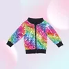 Girls Jacke Pailletten Bomber Rainbow Jackets Kinder Kinder Pink Massivmantel Langarmgold Gold Außenbekleidung Kleinkinder Glitterjacke 27357498