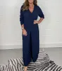 Pantalon de deux pièces pour femmes Femmes Printemps Automne Vintage Chemises longues complètes Chemise Split Maxi Robe Pantalon Volants T Costume Lâche Costumes Occasionnels 5XL