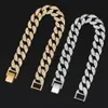 Hanger kettingen 15 mm ketting horloge armband hiphop Miami Curb Cubaanse ketting goud Iced Out verharde strass CZ bling rapper For300b