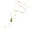 Chains 2023 Fashion Jewelry Stainless Steel Necklace For Women Square Green Zircon Pendant Pull Adjustable Choker Femme