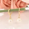 Big Bead Ball Pendant 18 K Gold GF Drop Dangle Earrings for Women Simulated Pearl274C