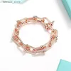 Charm Bracelets 925 Sterling Silver Bracelet women's U-shaped electroplating 18k rose gold inlaid zircon luxury fashion classic jewelry Q231025