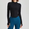 Chemises actives pour femmes, vêtements de gymnastique, Yoga, Fitness, manches longues, Slim, haut court, haute élasticité, courbe douce, col montant, fermeture éclair