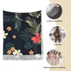 Bufandas Flores tropicales oscuras Mantón Wrap para mujeres Invierno Bufanda larga grande Planta hawaiana Selva Pashmina Borla