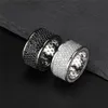 18K White Gold Iced Out White Black CZ Zircon Ring Mens Hip Hop Wedding Ring Full Diamond Rapper Jewelry Gifts for Men Whole2396