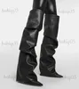 Buty Tunataka 2023 Zimowe kobiety nad kolanami Czarne obcasy sztyletowe Gleby długie seksowne buty wskazane palce butów T231025