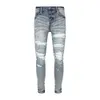 Jean violet Amiiris Designer Jean hommes mode nouvelle haute rue à la mode bleu trou Patch blanc Slim Fit pieds élastiques