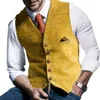 Gilet da uomo Gilet in tweed di lana scozzese con intaglio a spina di pesce Gilet da uomo formale formale Groomman per gilet da uomo284c