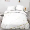 Conjuntos de cama Mármore Duveta Capa Set KingQueen Tamanho Branco Ouro Textura Abstrata Impresso Poliéster Quilt 231025