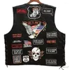 Mäns västar 2023 Motorcykelläder väst Single Breasted Short Embroidered Sleöneless Waistcoat Jacket Biker Punk for Men