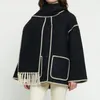 Autumn and Winter Seasons Women's Jackets with Fringe Scarf Collar Wool Embroidery Loose Relaxed Fashion Women's Office Available in Various Colors