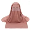 Etniska kläder S Khimar Ramdan Eid Muslim Long Voile Hijab Turban Scarf Women Masked Jilbab Chiffon Islam Musulman Prayer