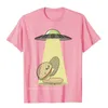 Men's T Shirts Burger Abduction UFO Funny Shirt Men To The Moon Gift Premium Cotton Tops & Tees Novelty