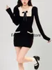 Vestidos casuales 2023 otoño y2k vestido de fiesta corto mujeres manga larga delgado bodycon tejido mini elegante negro de una pieza coreano