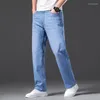 Men's Jeans Spring Summer Loose Straight Lightweight High Quality Stretch Pants Cotton Thin Denim Classic Brand Trousers 40 42