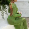 Casual Dresses Summer Sticked Hollow Out Slit Beach Long Sleeve Backless Outfits For Women Club Party Sheer Sexy