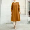 Ethnic Clothing Muslin Shirt Dress Dubai Arab Islam Women Long Tops Loose Relaxed Sleeve Wooden Button Decoration Fashion Female
