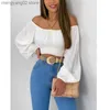 Camicette da donna Camicette Donna Elegante Camicetta con stampa Boho Casual Manica lunga a lanterna con spalle scoperte Camicia slim Donna Chic Top corto Tuniche estive T231025