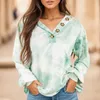 Frauen Hoodies Vantage Tuch Oversize Sweatshirt V-ausschnitt Tinte Tie Dye Pullover Langarm Bluse Weibliche Herbst Mit Kapuze Tops