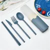 Serisuppsättningar Set Portable Wheat Straw Reusable Spoon Fork Chopsticks Knife With Box For Travel Picnic Outdoor Table Prows Cotare Sats