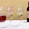 Fiaschetta Bicchieri da vino rosso a forma di rosa con foglie colorate Calice in vetro da cocktail a stelo lungo per feste Bar Discoteche