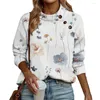 Blusas femininas senhoras casual topo floral impressão gola botão decoração manga longa macio solto blusa moletom para a primavera