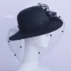 Berets Black Felt Hat Winter With Flower Feathers Veiling For Wedding