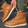 Bottes rétro marron en cuir véritable pour hommes, chaussures de sécurité de haute qualité pour le travail, à lacets, de styliste de luxe