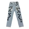 Purple Jean Amiiris Designer Jeans Mens High Street Broken Orange Star Patch Slim Fit Mała stopa Full Sky Stretch Make