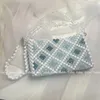 Abendtaschen Nische Diamantgitter Acryl Schultergurt Designer Damen Handgefertigte transparente hellblaue Perlenhandtaschen für Frauen