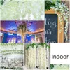 Flores decorativas grinaldas 45 polegadas glicínias flor artificial espessa seda videira ratta pendurado para festa de casamento jardim ao ar livre mais verde dhbzv