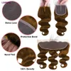 Cheveux en vrac 32 pouces 4 chocolat Auburn brun vague de corps paquet d'armure humaine avec fermeture frontale 5x5 HD Ombre colorée avec 231025