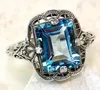 Cluster Ringen 925 Zilver Kleur Diamond Sapphire Ring Fijne Luxe Bizuteria Blue Topaz Edelsteen Engagement Sieraden Voor Vrouwen