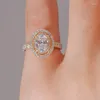 Anéis de cluster 14k cor amarela 1.0ct oval corte laboratório cultivado diamante noivado anel de casamento cvd hpht jóias para mulheres