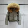 Frauen Pelz Faux Lagabogy Winter Puffer Jacke Frauen Mit Kapuze Lose Langarm Warme Casual Weiße Ente Unten Mantel Big Echt waschbär Weibliche 231025