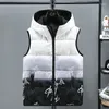 Coletes masculinos impresso colete casaco homens grosso quente com capuz colete sem mangas jaqueta zíper fino estilo chinês para baixo outerwear