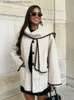 Cappotto da donna in misto lana da donna in pile con giuntura in cotone con sciarpa a maniche lunghe in solido peluche giacca trapuntata allentata 2023 Cappotto in misto autunno con palloncino T231025