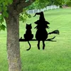 1pc ijzeren silhouet schattige heks en kat tuinpaal op de tak tuin kunst decor, boomstronk plug-in, voor tuin gazon binnenplaats