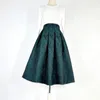 Jupes 2023 Automne Hiver Élégant Coréen Élégant Femme Vêtements Vintage Rétro Taille Haute En Relief Vert Foncé Longue Jupe Plissée