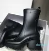 Betty botas de designer pvc salto alto zip boot feminino dedo do pé quadrado joelho botas plataforma de borracha sapatos de chuva à prova dwaterproof água welly sapato com caixa