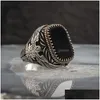 Band Rings Handmade Turkish Ring For Men Vintage Double Swords Black Zircon Rings Punk Islamic Relius Muslim Jewelry Drop Delivery Dhg Otdut