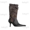 Botas 2023 Vintage Apontado Cinto Fivela Western Cowboy Boot Moda Feminina Corrente de Metal Destacável Dois Desgaste Botas Femininas 35-39 T231025