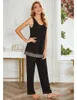 Indumenti da notte da donna Pigiama allentato Completo da notte Set da notte in cotone Camicia da notte femminile 2 pezzi Top con cinturino Pantaloni da notte estivi Pigiama Intimo Lingerie