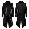 Trench da uomo 2023 Halloween Tuxedo Giacca gotica Steampunk Frac Cappotto lungo Medil Costume Abito oro Trim Fit