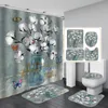 Shower Curtains Floral Pottery Vase Shower Curtain Set Vintage Country Flower Vase Bird Floral Art Bathroom Set Non-Slip Bath Rugs Toilet Mat 231025