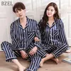 BZEL soie Satin Pyjamas ensembles Couples vêtements de nuit rayé Pijama Femme à manches longues Pyjamas amoureux vêtements décontracté maison Wear227P