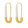 Studörhängen 316L rostfritt stål smycken Dainty Safety Pin Pearl For Girl 18k Gold Plated Fashion Earring