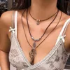 Pendanthalsband Kunjoe Multilayer Punk Metal Hollowed Out Leaf Set Women Retro Brown Wood Beads Leather Wax Thread Necklace