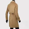 Heren trenchcoats herfst winter lange jas dubbele rij knopen effen kleur middenlengte winddicht dikke Britse slanke jas gabardina hombre 231025